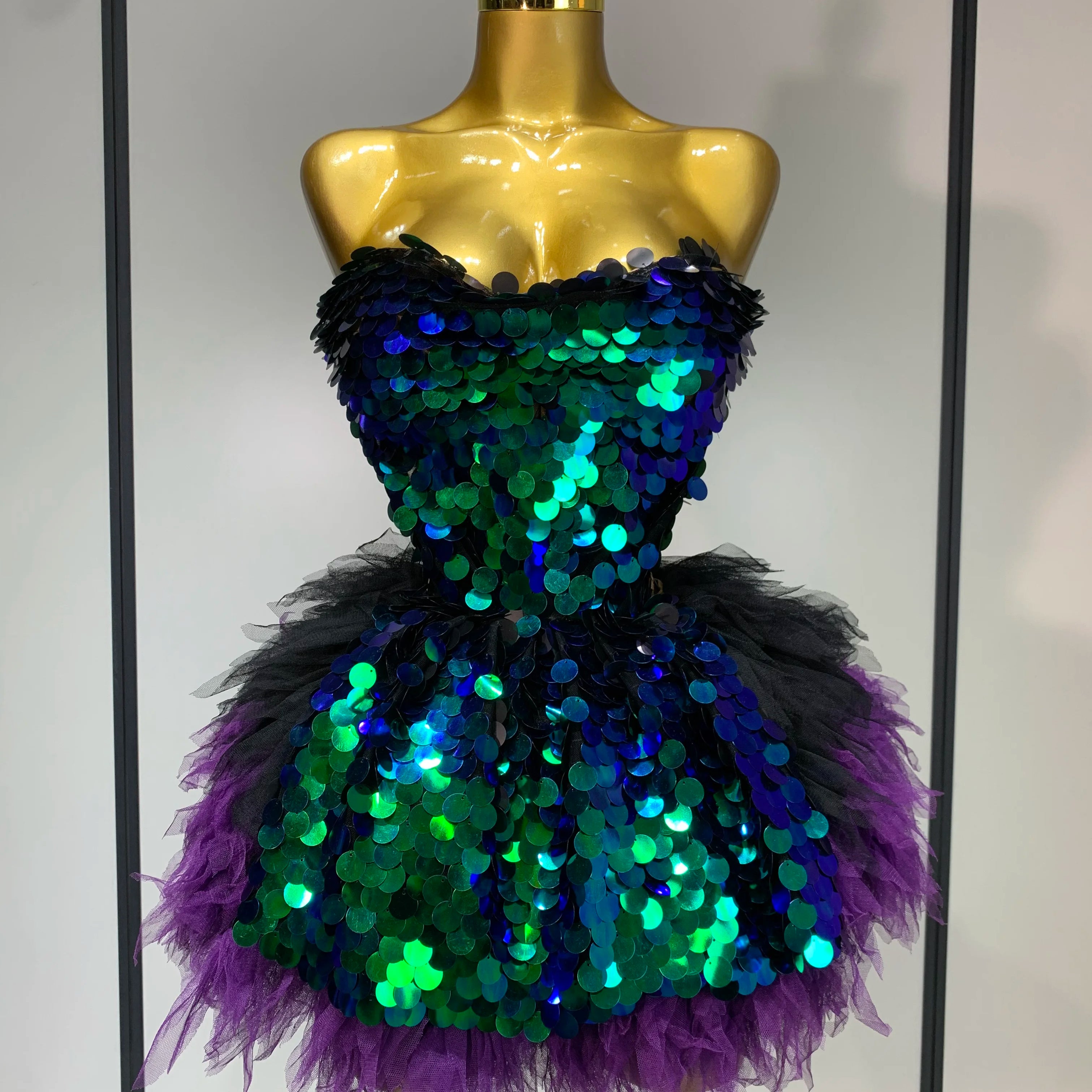 Two Pieces Set Women Stage Performance Costume Birthday Evening Party Nightclub outfit Drag Queen Sexy Backless Mini Skirt Set