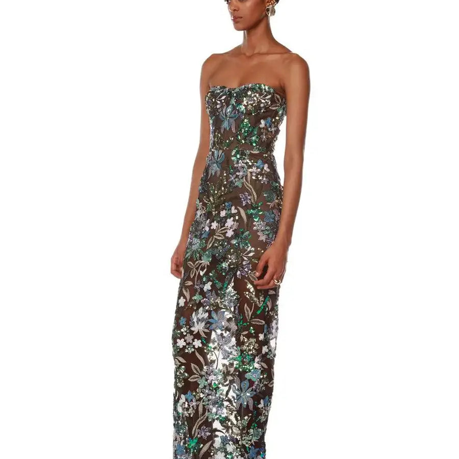 High Quality Women Sexy Strapless Embroidery Bodycon Long Dress Elegant Evening Party Birthday Fashion Celebrate Dress Outfit