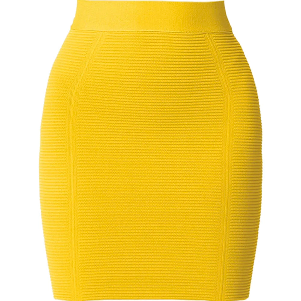 Yellow Color Women Sexy Bodycon Mini Skirt Rayon Bandage Fashion Nightclub Party Wear Celebrate Skirts High