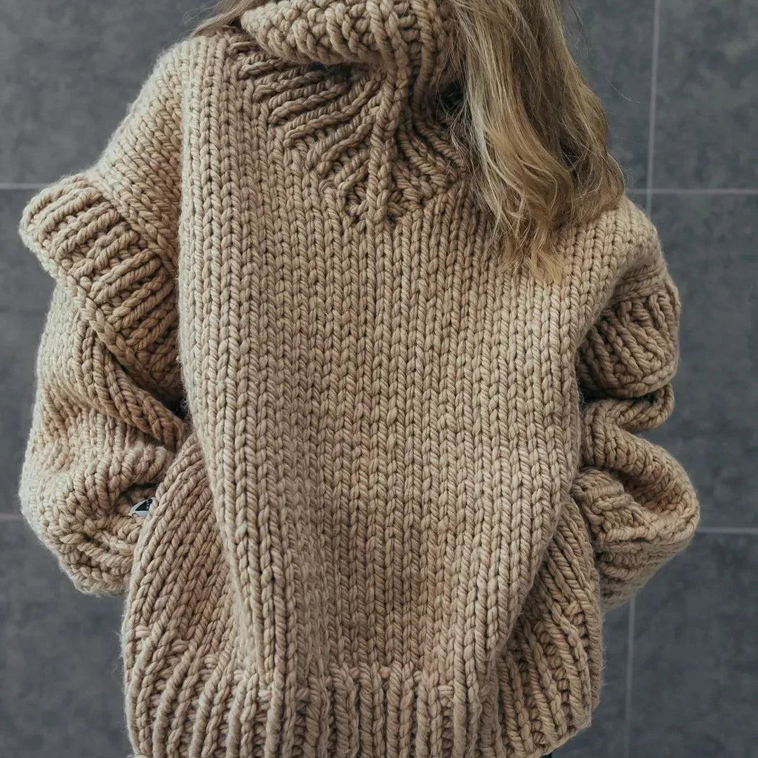 Solid Knit Turtlrneck Double Lantern Sleeve Women Pullover Thick Warm Oversized Loose Top Sweater 2023 Fall Winter Chic Knitwear CYD8654-CM