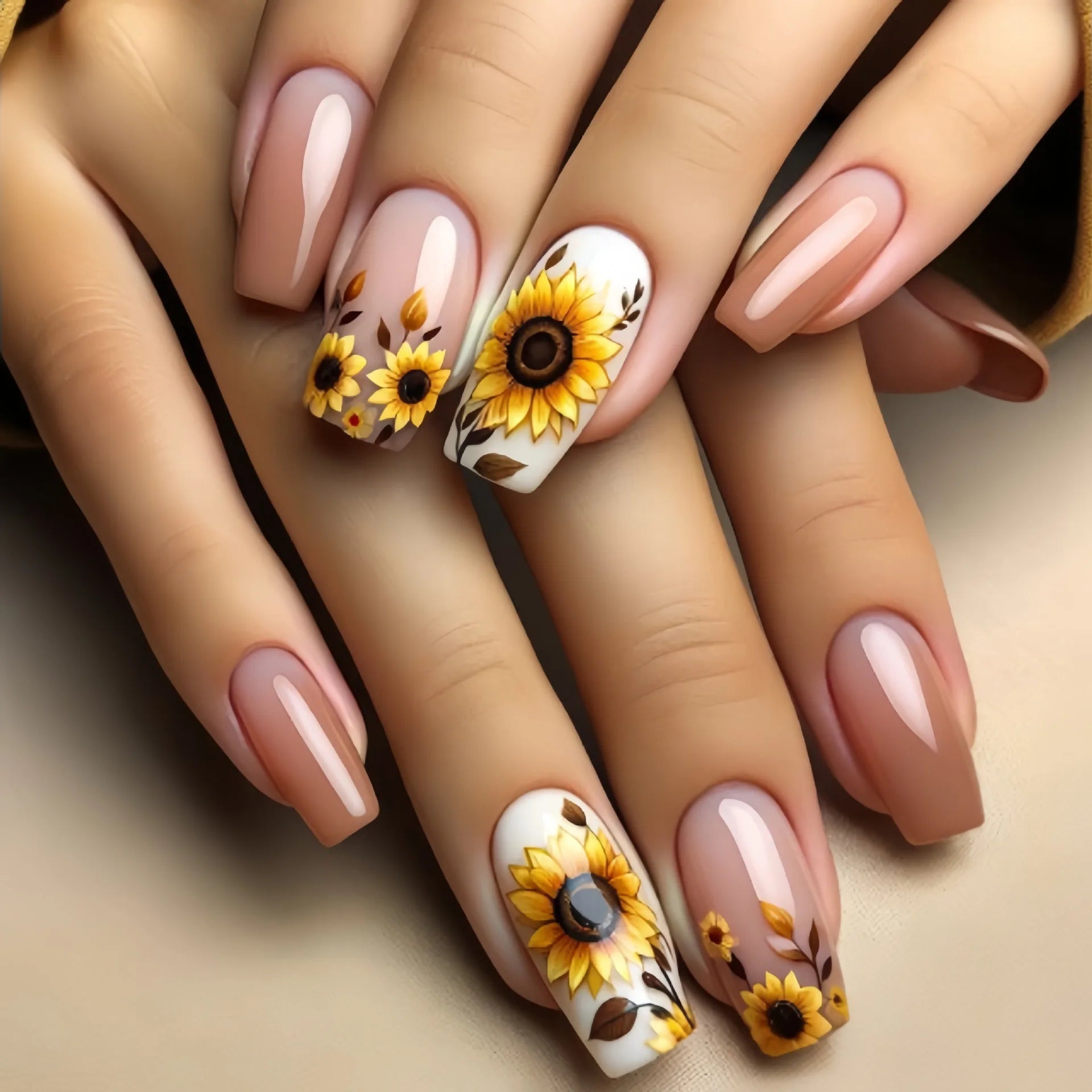 24pcs/set medium long fake nails for Spring summer season beautiful peach flowers butterfly design press on false nail art tips