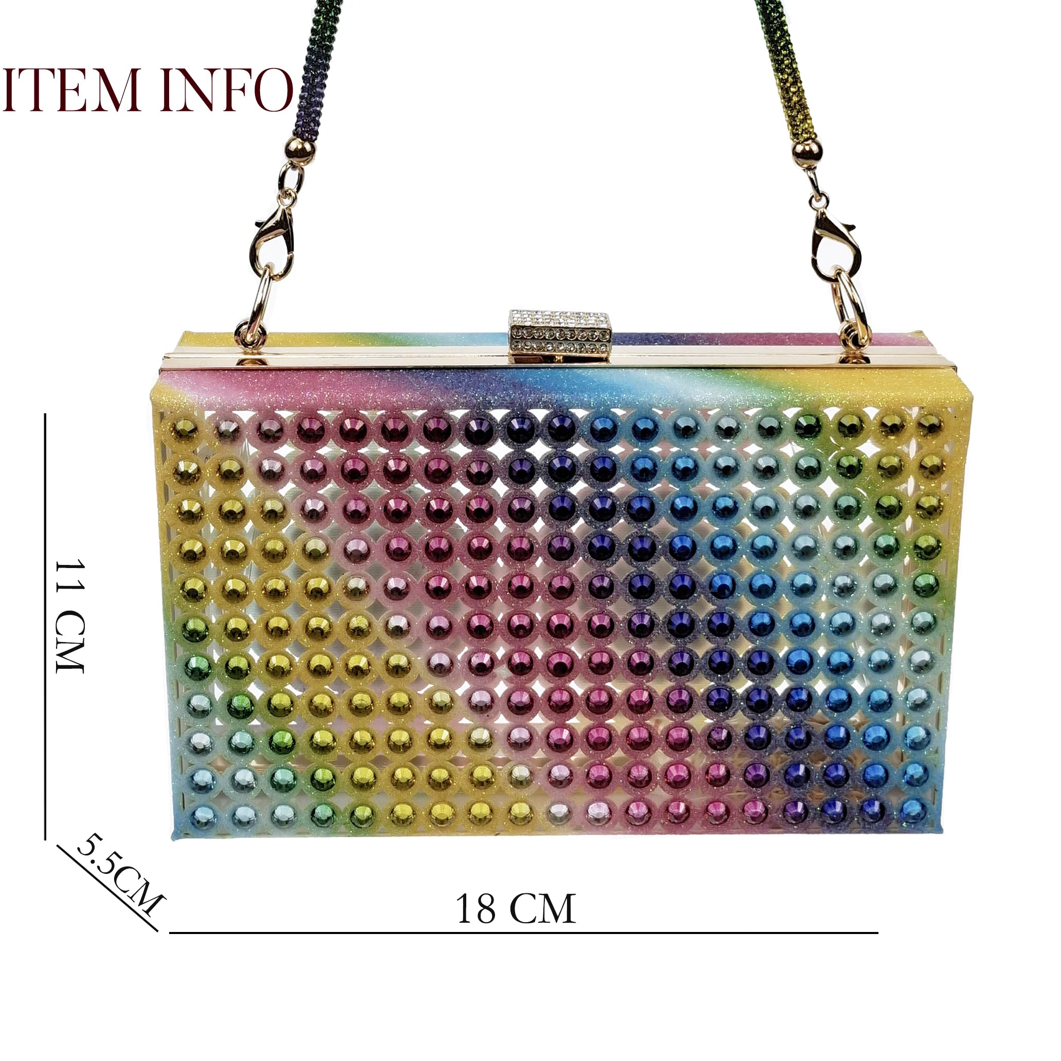 Italian Design Women Hollowed Out Embroidery Colorful Rhinestones Rainbow Color Women's Shoes and Party Wedding Bags Set