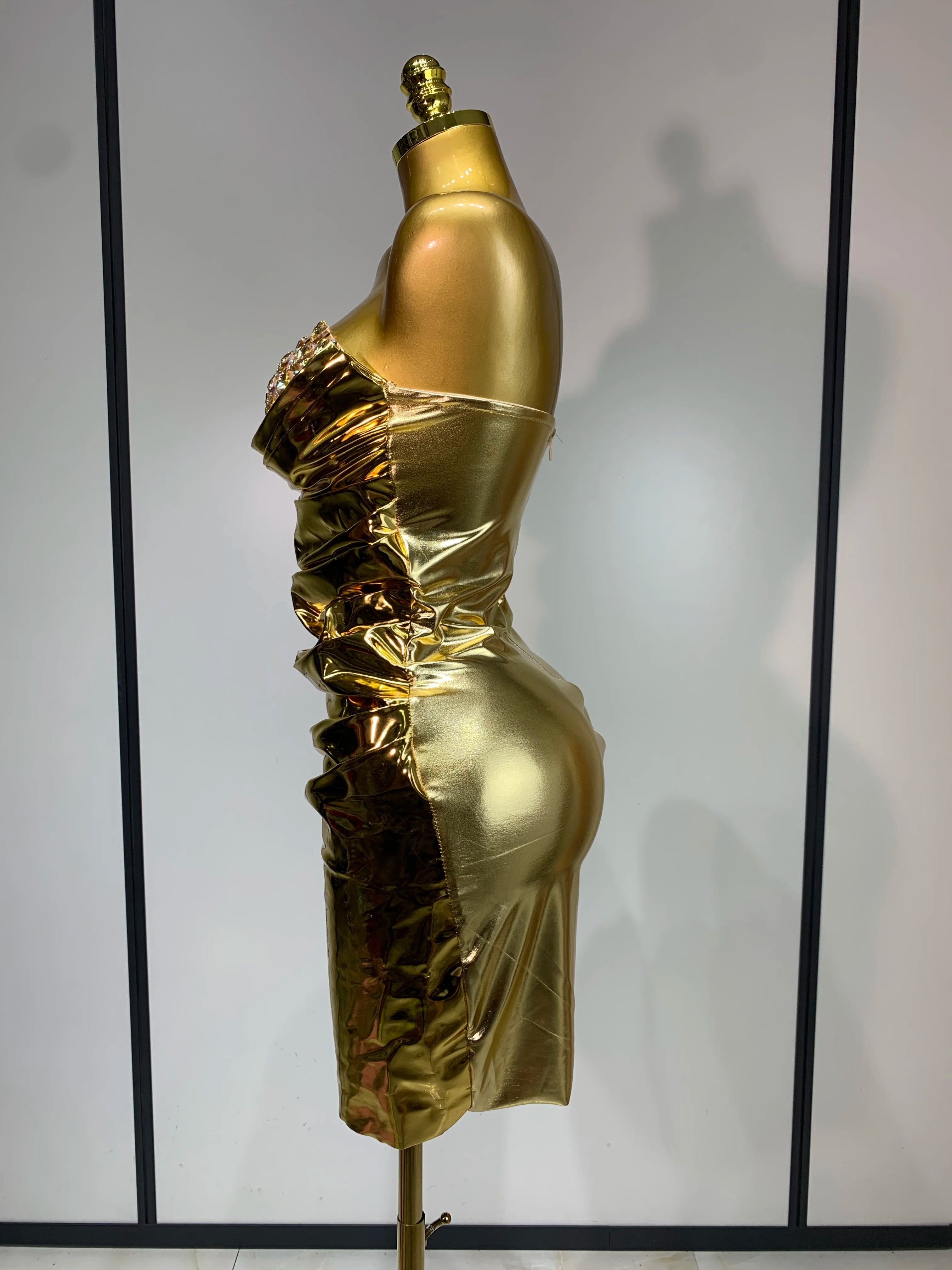 Sparkly Rhinestone Sexy Strapless Bodycon Mini Dress Women Luxury Birthday Evening Party Celebrate Performance Stage Costume