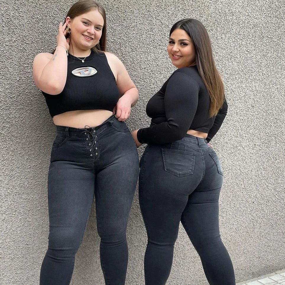 Jeans Vintage Cantik 2024 Jeans Skinny Berkancing Pinggang Tinggi Denim Elastis Tinggi Wanita Pakaian Ibu Celana Pensil Fas Dark Grey