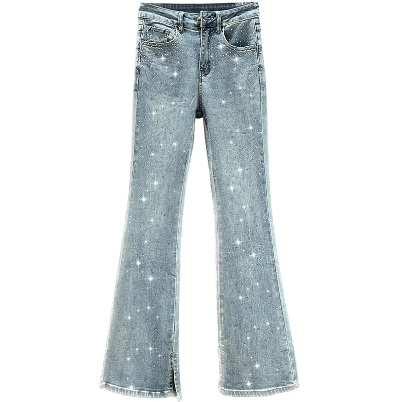 Skinny Jeans for Women Spring Cloth New High Waist Slimming Heavy Embroidery Hot Drilling Denim Pants Long Trousers