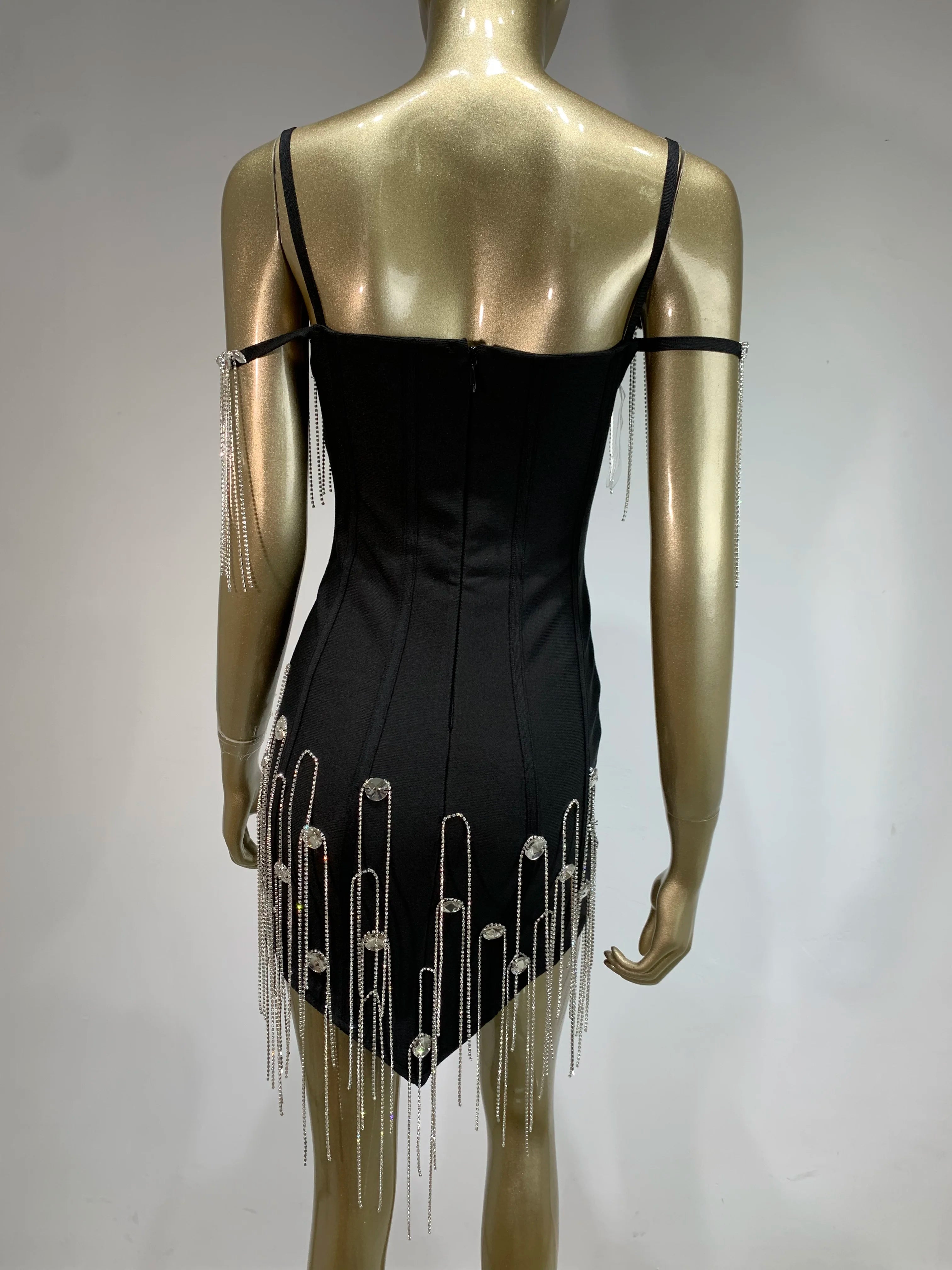 Women Celebrity Sexy Off Shoulder Diamonds Crystal Sparkly Black Bodycon Bandage Dress 2024 Elegant Evening Club Party Dress