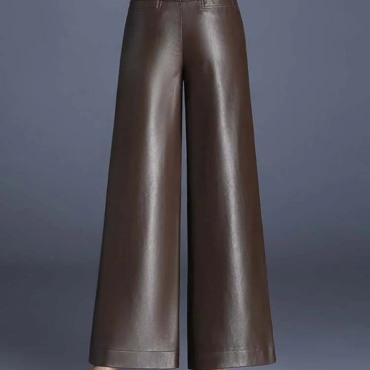 ZUZK High Quality Women PU Leather Wed Leg Pants Autumn Winter Fashion Warm Long Leather Pants Elegant LeatherTrousers