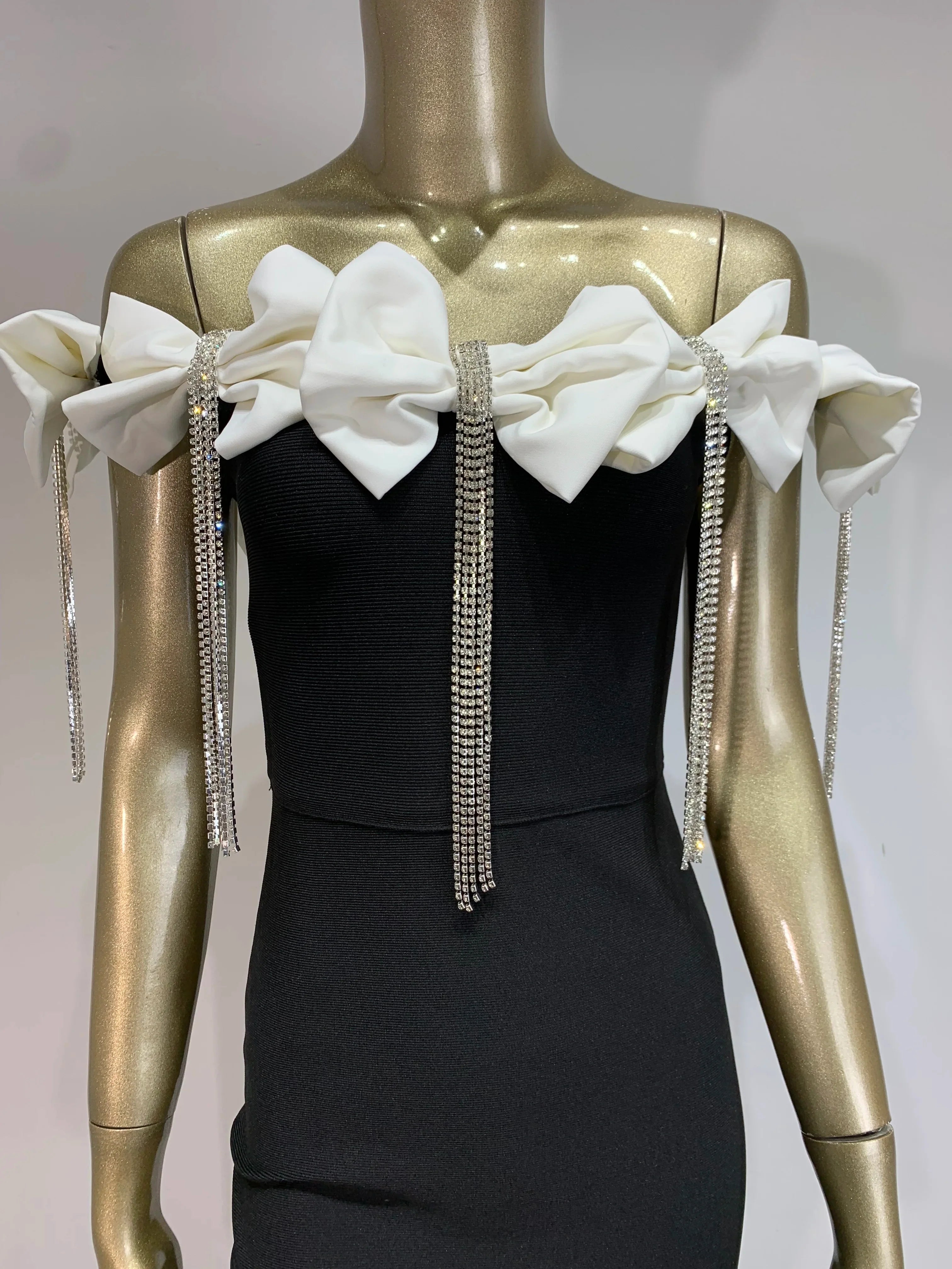 Vestido longo feminino, celebridade, sexy, ombro de fora, flor, diamantes, preto, gravata borboleta, longo, tamanho grande, elegante, para festa à noite