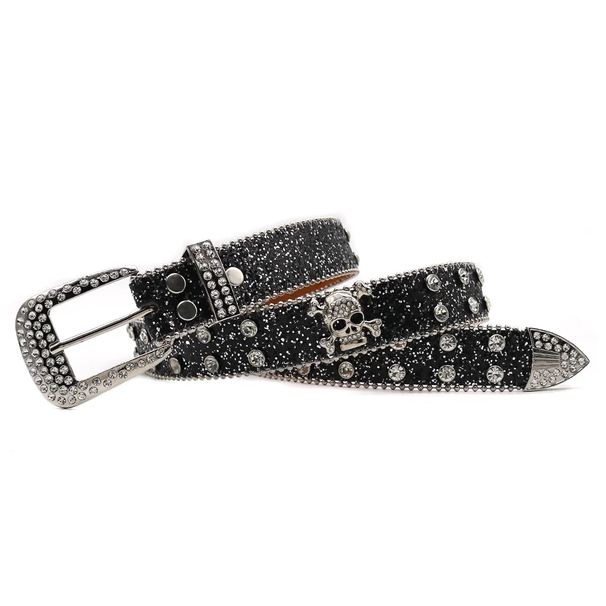 Women's Brand Luxury Sequin Punk Metal Buckle Belt Y2k Bling Skull Rhinestone Belt Fashion Waistband Jeans Pants Decor Belt