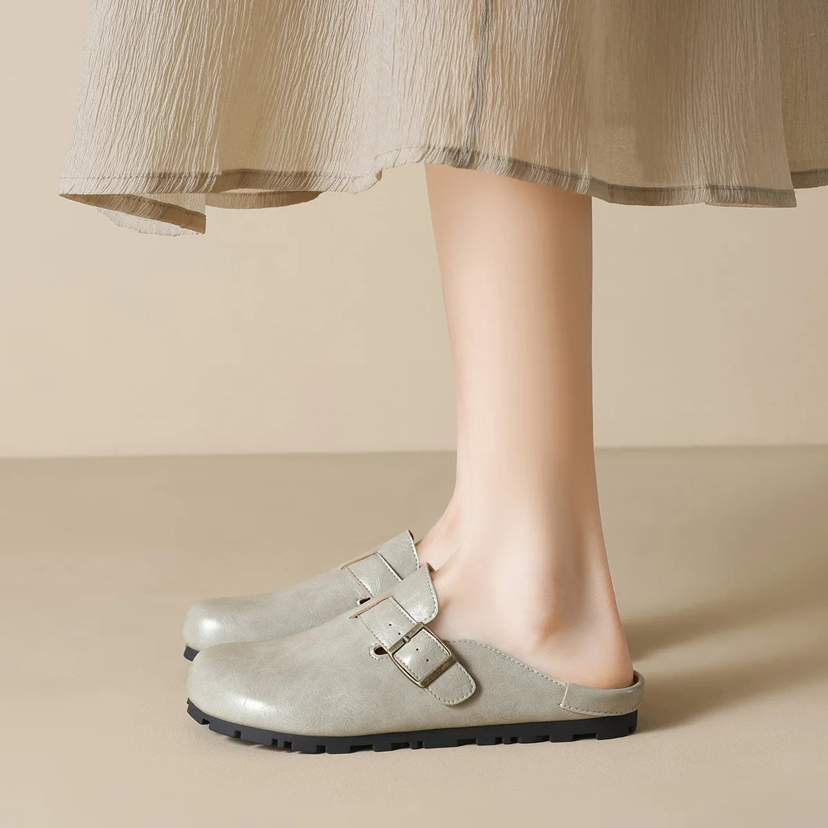  2024 Women's Round Toe Mules Slip-On Flats Casual Spring/Autumn Fashion Shoes Comfortable Lightweight