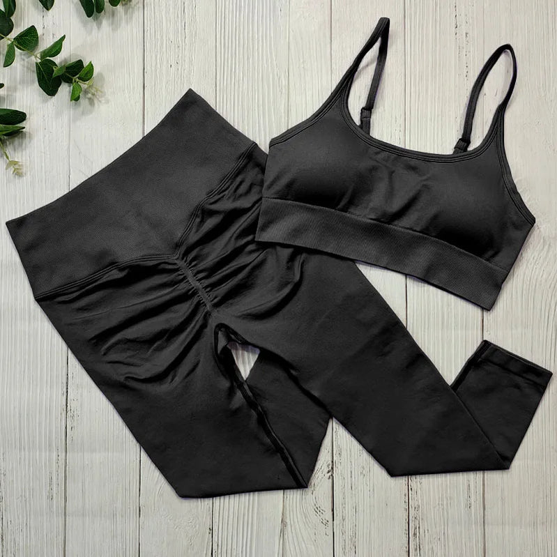 Sportswear Women Seamless Sports Clothing Fitness Suit Yoga Set Workout Clothes For Women Gym Outfit Wear Tracksuit Activewear Black Set