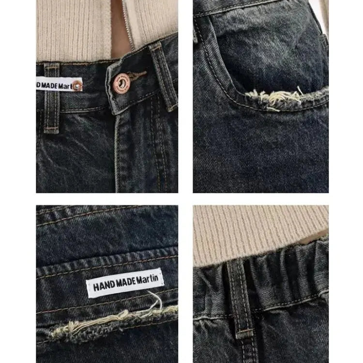 Women's Harajuku Style Loose Wide Leg Jeans Autumn Winter Street Fashion Retro Straight Loose Denim Trousers