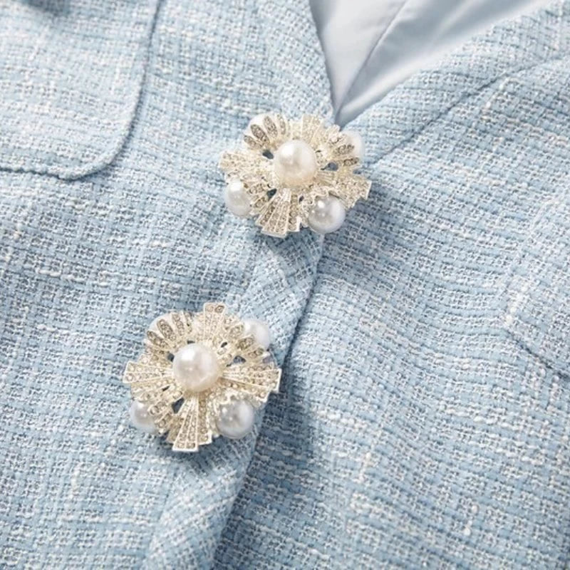 TWOTWINSTYLE Solid Slimming Two Piece Sets for Women V Neck Long Sleeevs Spliced Button Top High Waist Pleated Skirts Set Female