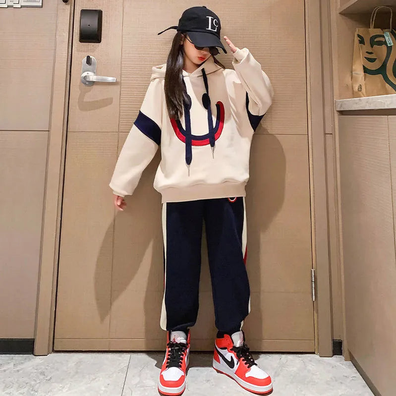 Girls Autumn Winter Spring 2pcs Casual Cotton Hoodie+pants Sports Suits Teenage Kids Korean Style Outfits Children Clothing Sets 2Pcs Sets