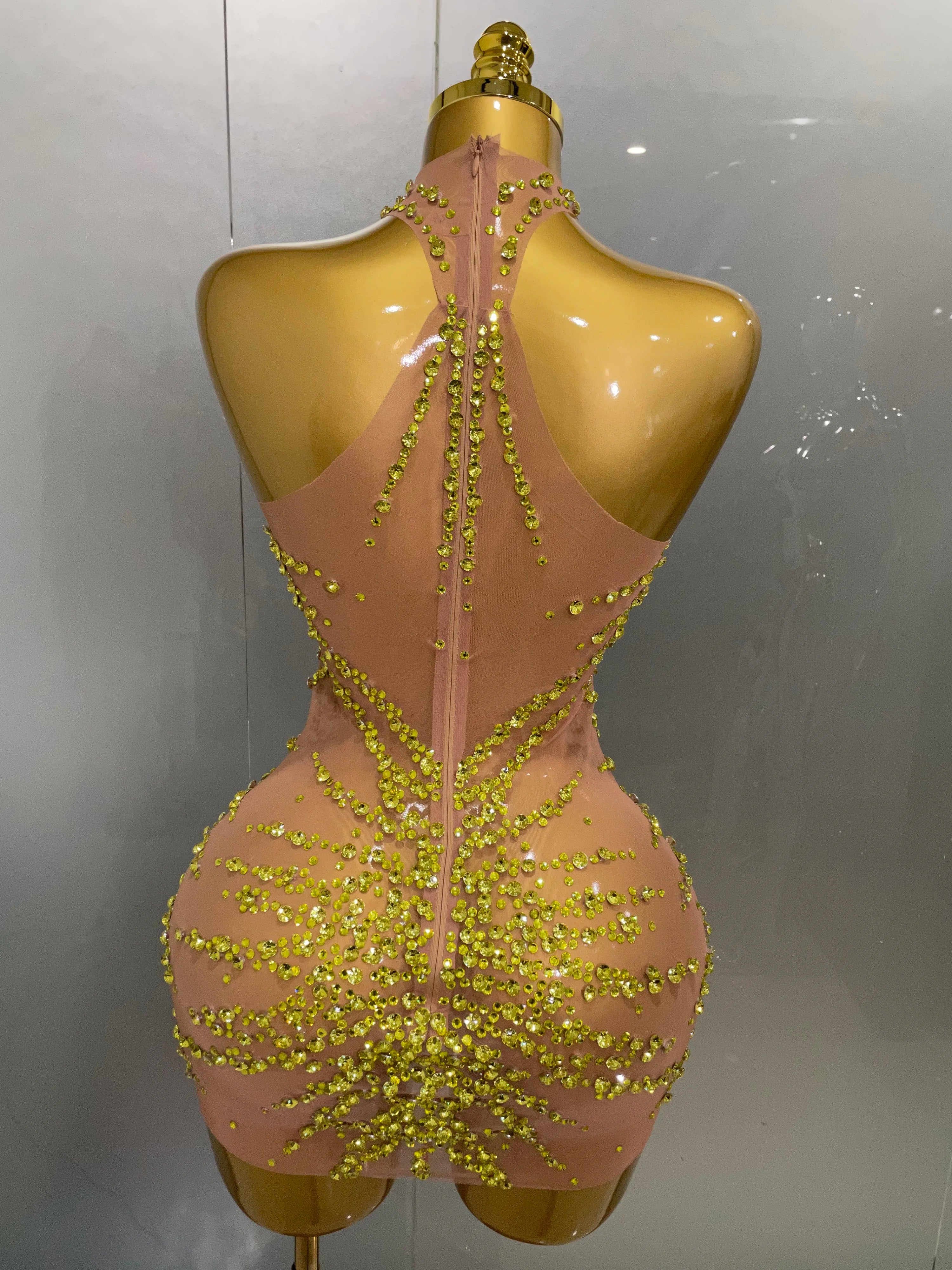 Luxury Sparkle Rhinestones Mesh Transparent Prom Dress 2025 New Women Sexy Birthday Celebrate Party Club Prom Outfit Bar Costume