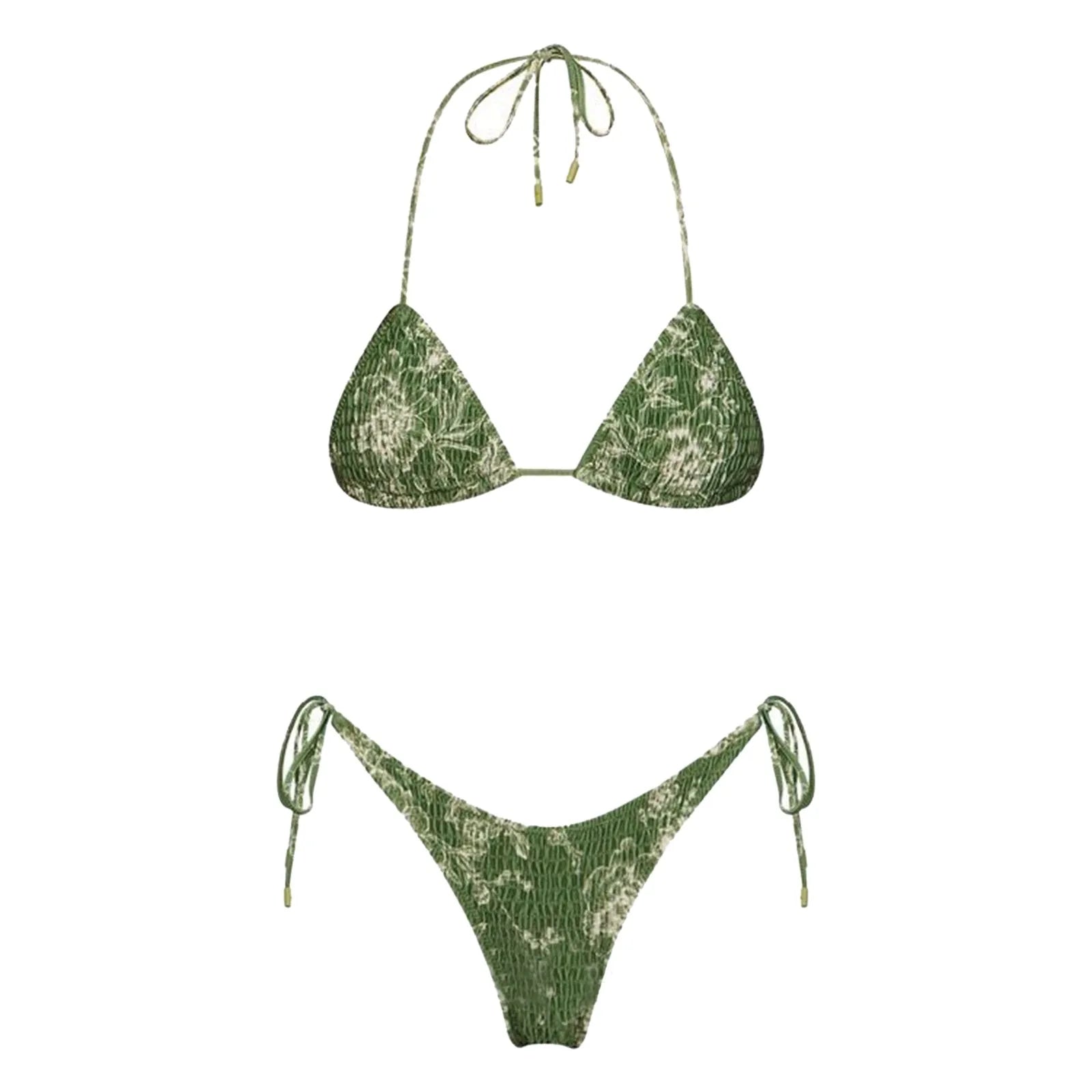 Womens Girls Sexy Bikini Swimsuit Stylish Tie-Dye Wrinkled Tankini Sets Halter Neck Lace Up Micro Bikini Swimwear Hawaiian Wear C