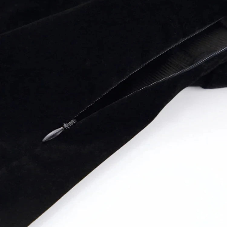 Women's Velvet Square Neck Pretty Dress Mini Wrap Hip Bubble Sleeve Short Skirt Zipper Decoration Long Sleeve Party Dress