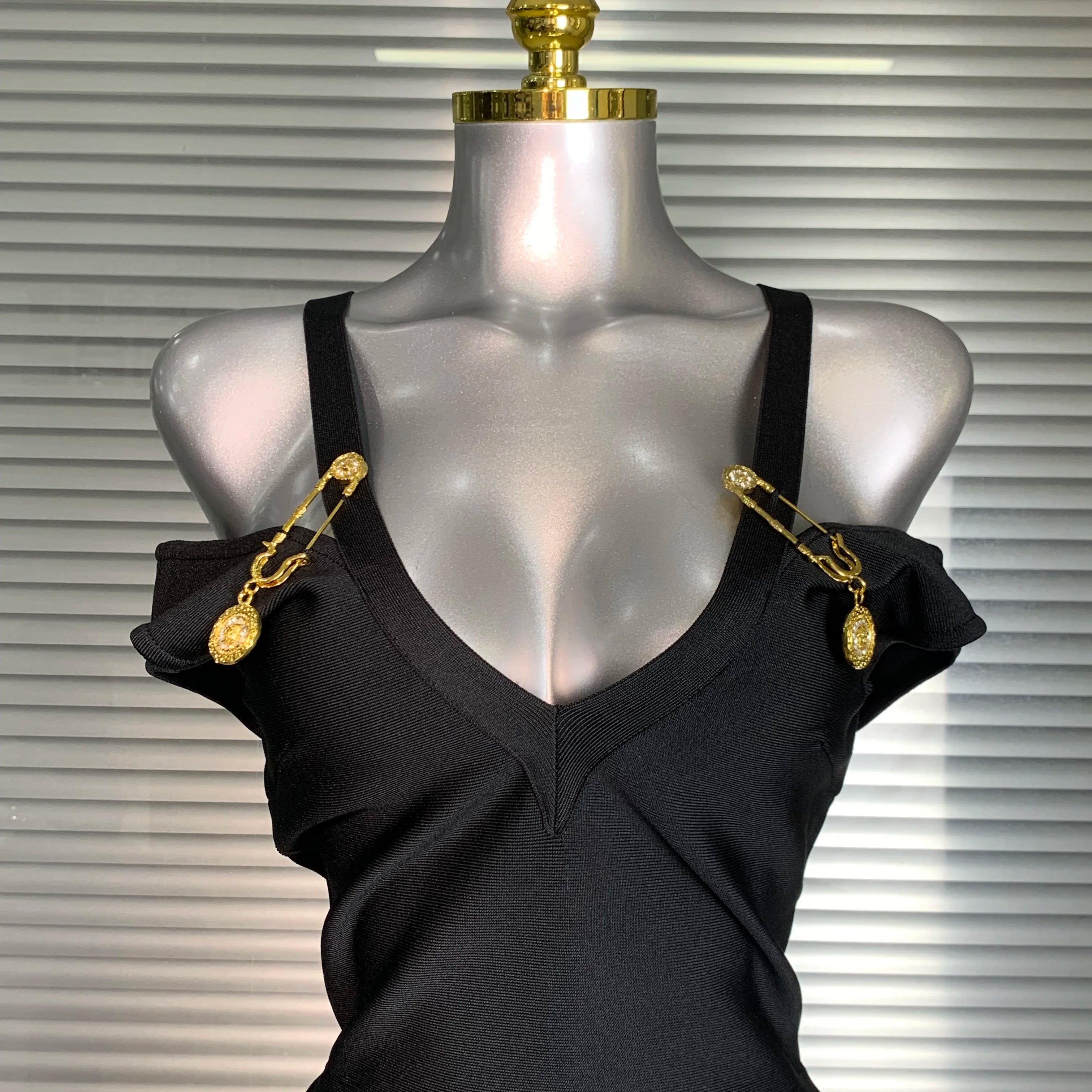 Summer New 2025 Women Sexy Designer Pin Celebrity Black Bandage Dress Split Evening Bodycon Party Dress