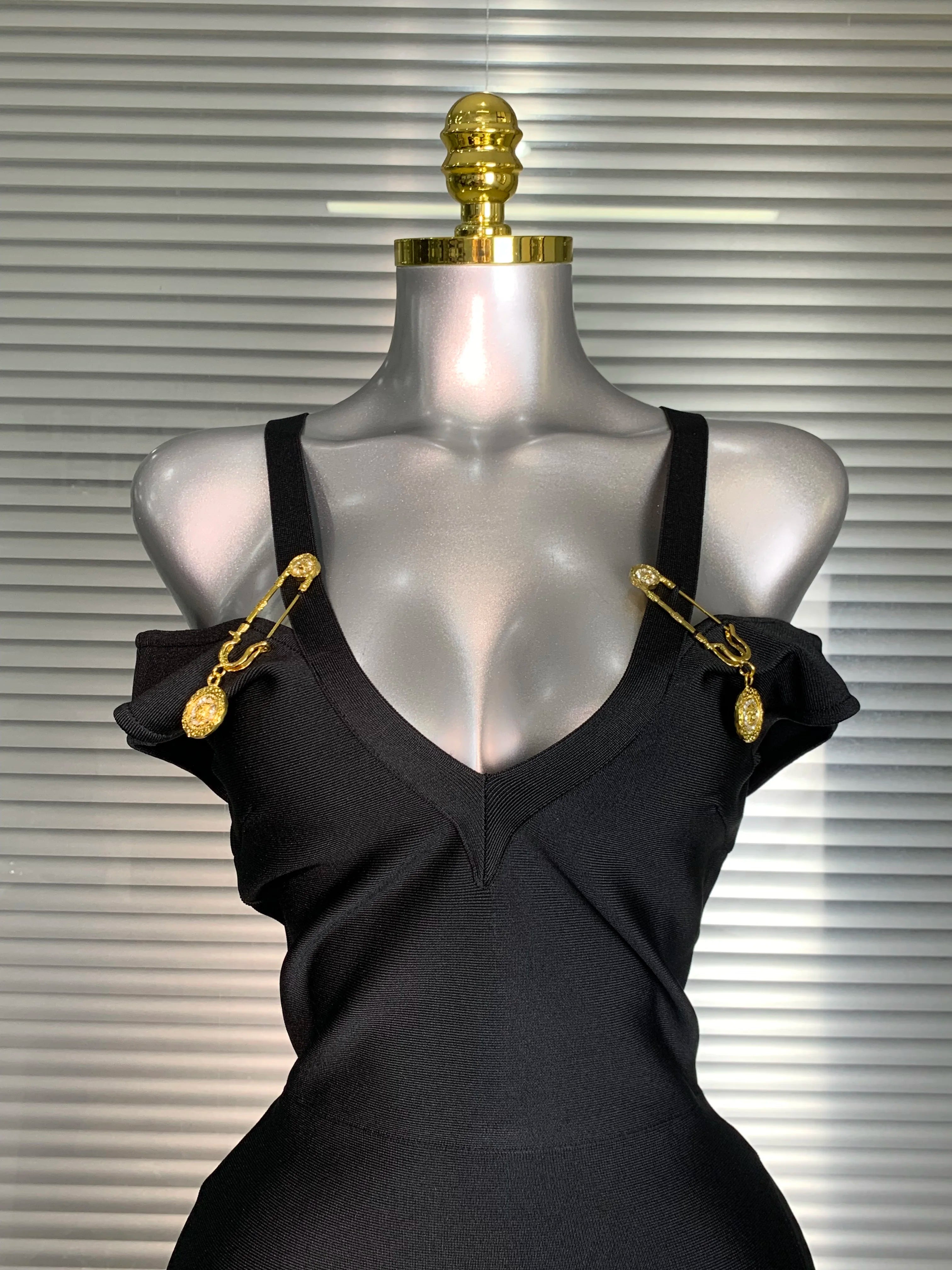 Summer New 2025 Women Sexy Designer Pin Celebrity Black Bandage Dress Split Evening Bodycon Party Dress