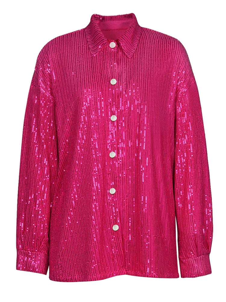 Tossy Sparkly Two-piece Set Party Outfits For Womens Sequin Top Blouse Shirt And Pants Suit Female Luxury Evening Tracksuit New Barbie shirt