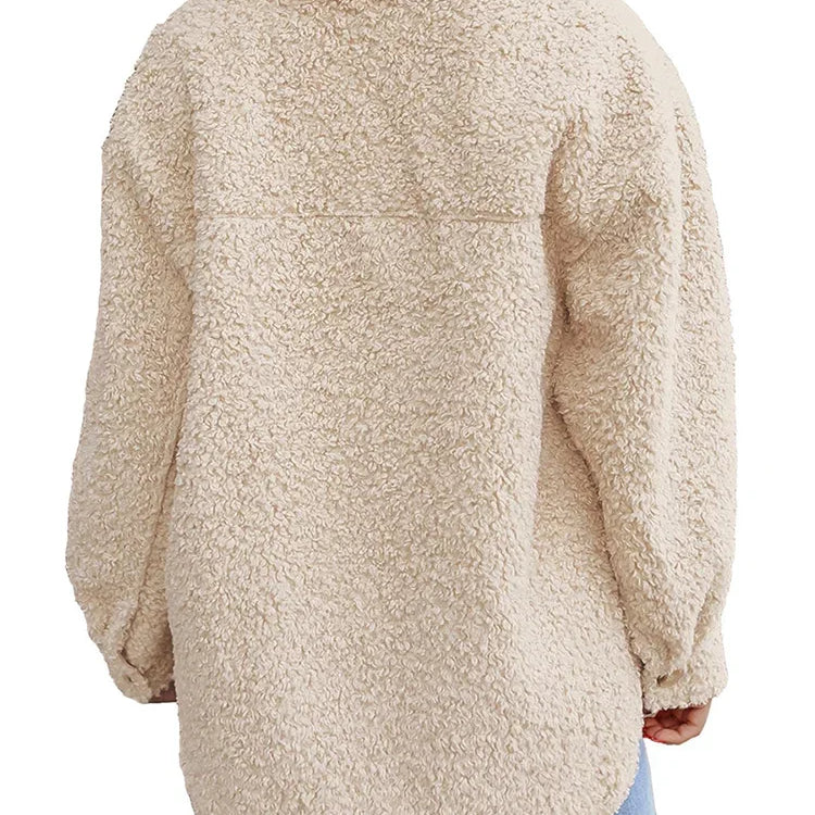 Women's Fuzzy Coat Turn Down Collar Pockets Casual Single Breasted Long Jacket Autumn Winter Loose Vintage Lambswool Outerweat