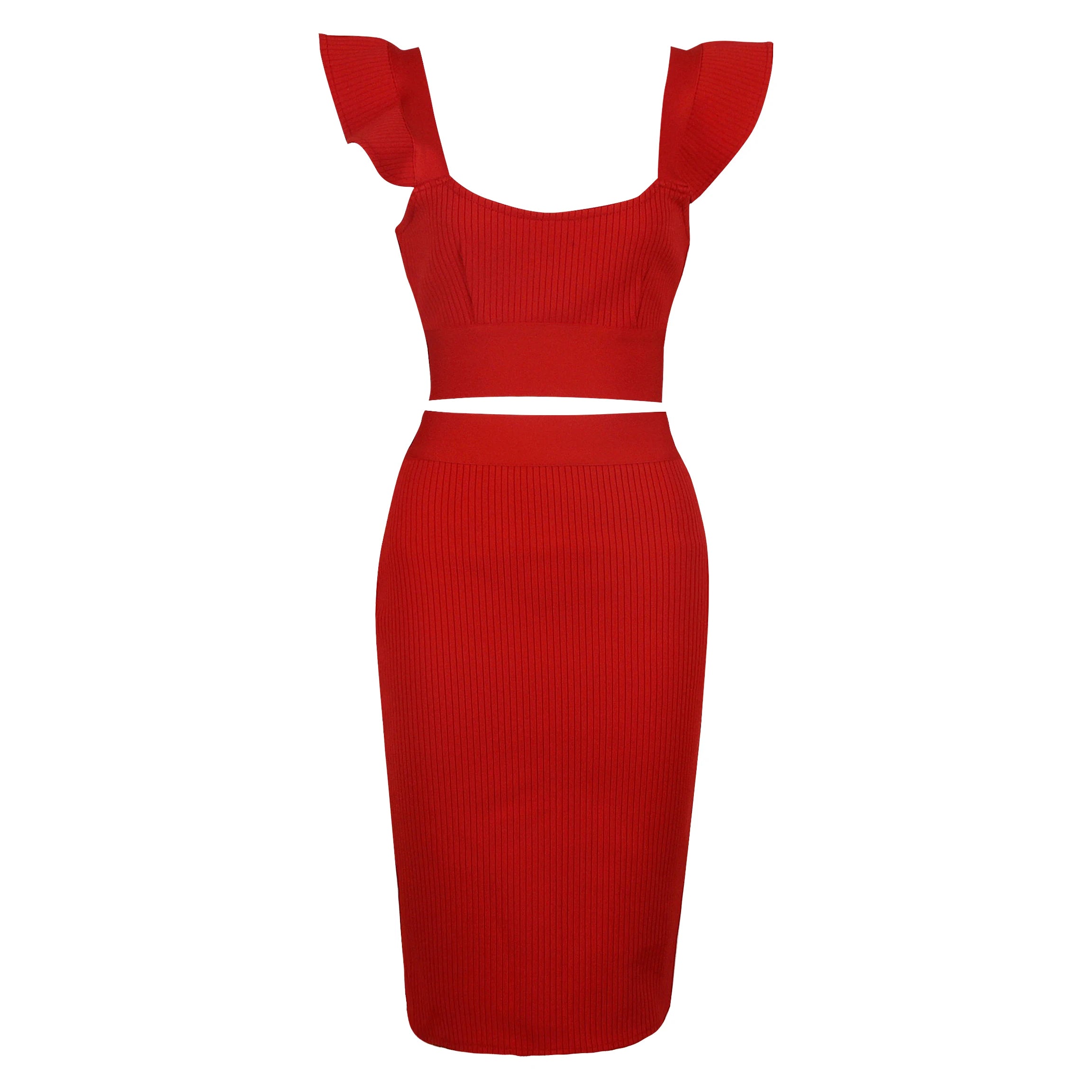 Style Sexy Fashion Pink Black Red Bodycon Rayon Two Pieces Bandage Dress Two Pieces & Skirt Set