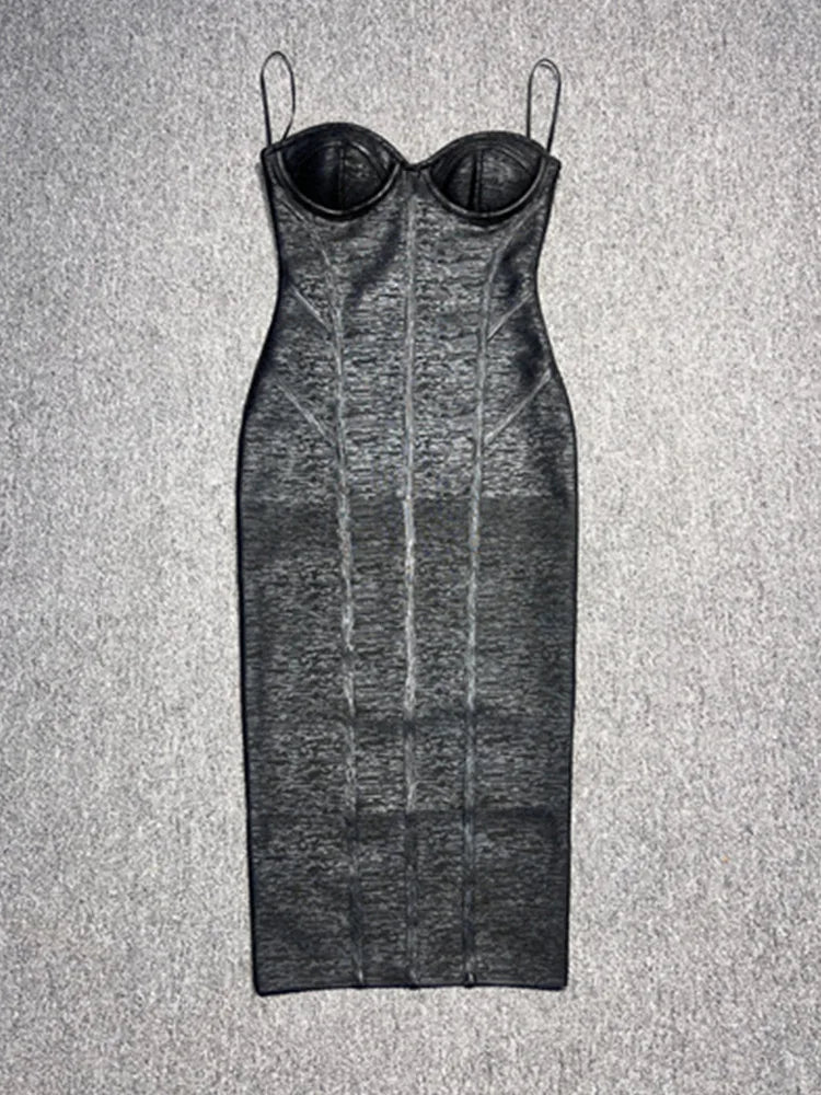 Vestido midi preto bronzeado sem alças, sexy, sem costas, estilo celebridade, verão 2025, elegante, para festa à noite