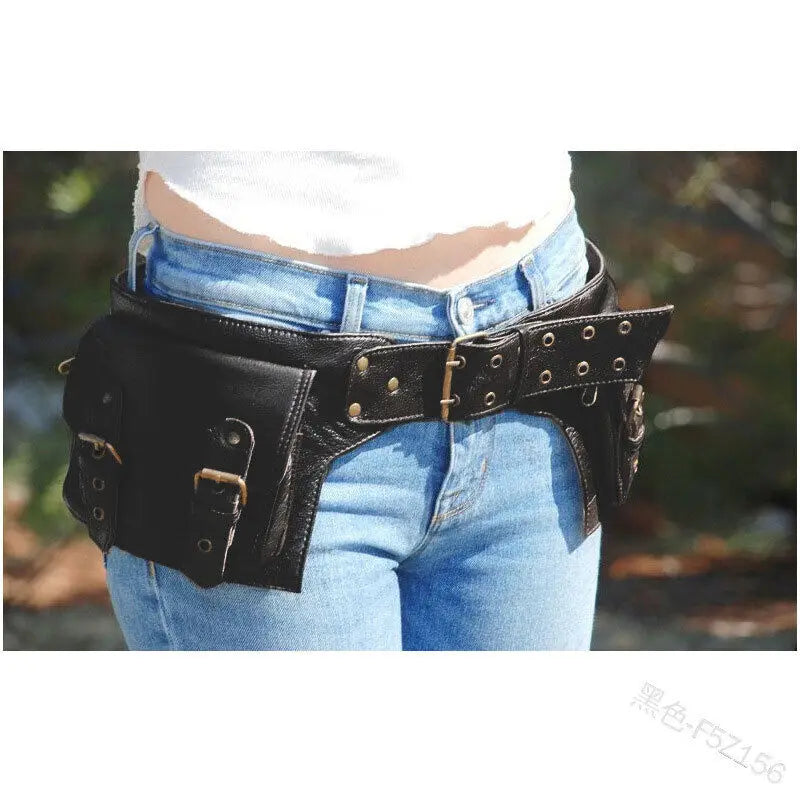 Medieval Faux Leather Waist Bag Steampunk Hip Pocket Buckle Hip Belt Festival Pocket Hip Bag Warrior Larp Cosplay Wallet Black