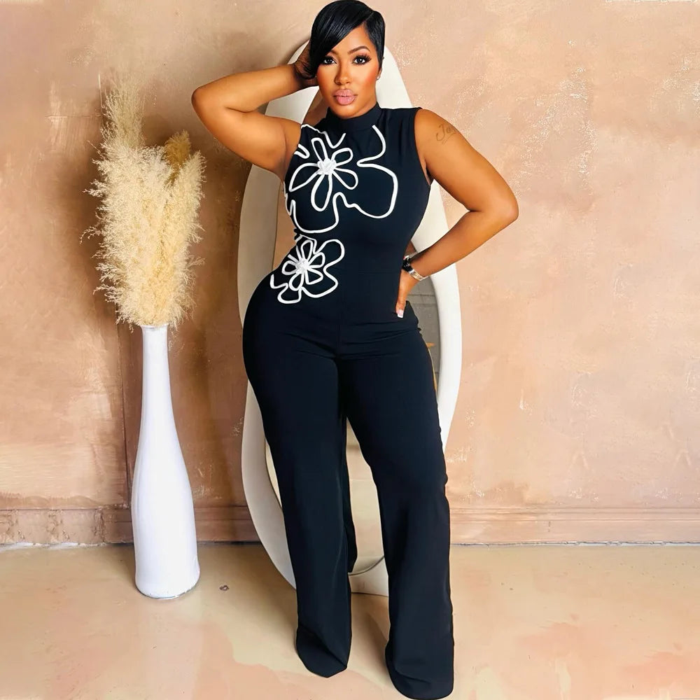 CM.YAYA Fashion Women Sunflower Sleeveless Tank Jumpsuits 2025 Summer Street Birthday Sexy Party Outfits One Piece Suit Rompers