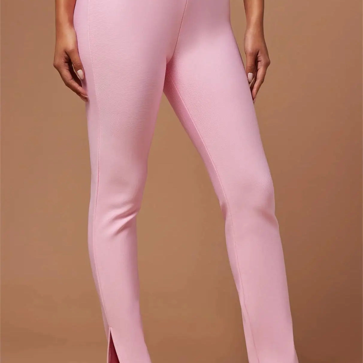 New Fashion Pink Color Women Sexy Mesh Crystal Tops Bandage Pants 2 Pieces Bodycon Set High Street Evening Party Set
