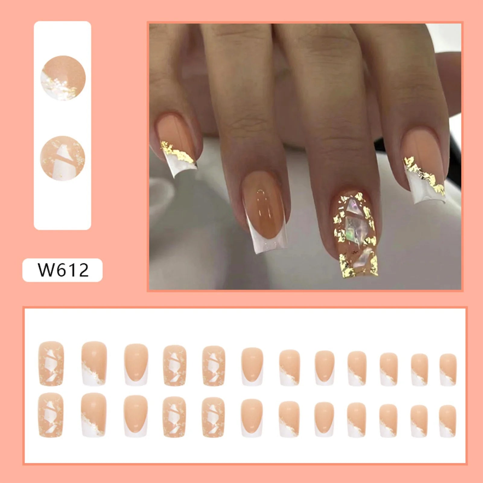24 peças unhas postiças de frutas fofas curtas caqui laranja impressas em adesivo para manicure cobertura total pontas de unhas de acrílico removíveis