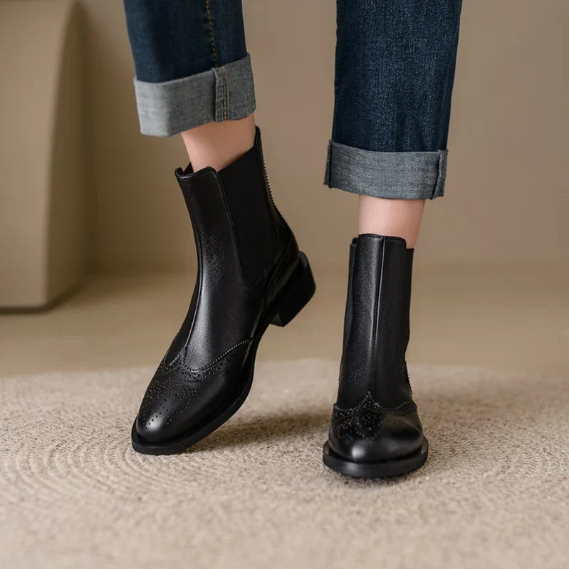 New Autumn Genuine Leather Women Boots Round Toe Ankle Boots for Women Chunky Heels Block Winter Boots Chelsea Boots