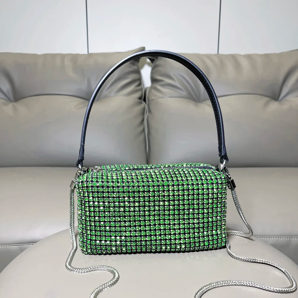 Handle Rhinestones Evening bag silver Crystal Bling Top Handle Bags for Women Purses and Handbags Luxury Designer Women's bag Green