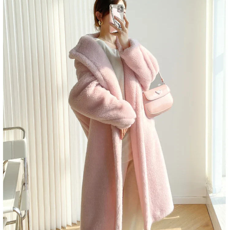 Teddy teddy bear coat women's autumn and winter fur grain camel wool coat alpaca wool med-long woolcoat