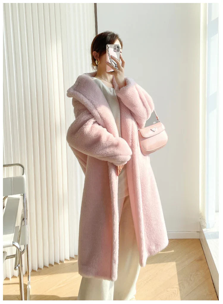 Teddy teddy bear coat women's autumn and winter fur grain camel wool coat alpaca wool med-long woolcoat