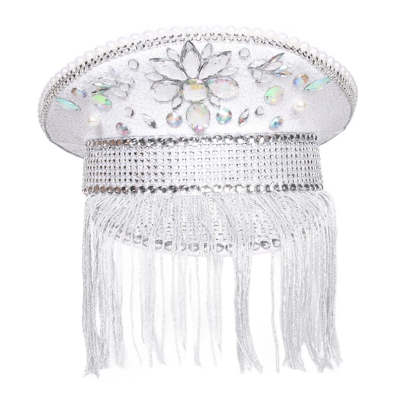 Rhinestones Bridal Hat for Wedding Glittering Fedora Sequin Hat Novelty-Party Hat Holiday Captain Hat for Bridal Shower 58 62cm 1
