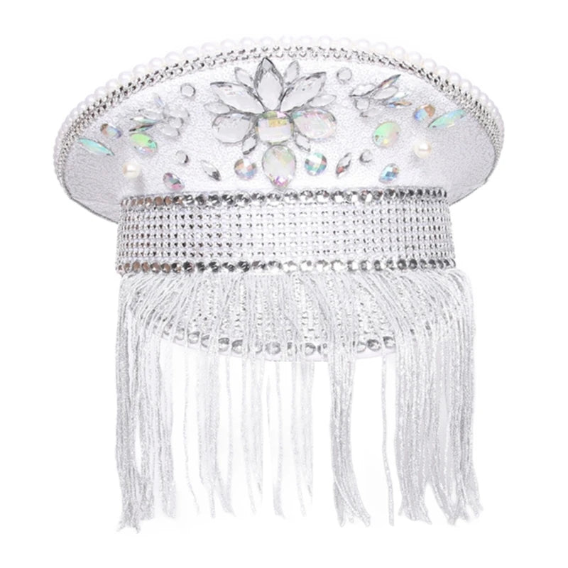 Rhinestones Bridal Hat for Wedding Glittering Fedora Sequin Hat Novelty-Party Hat Holiday Captain Hat for Bridal Shower 58 62cm 1