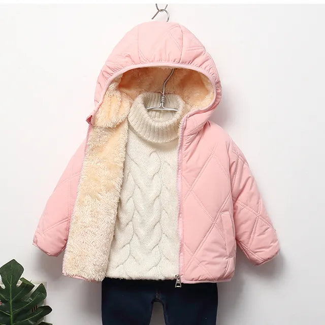 Baby Kids Coats Winter Thicken Jackets For Boys Warm Plush Outerwear Girls Fur Hooded Jackets Toddler Children Clothes Snowsuit pink