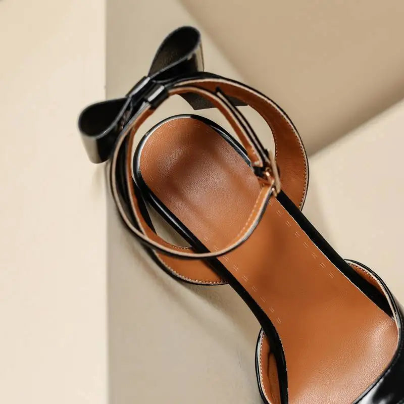 SIMLOVEYO Brand Women Sandals Toe Thin Heel 8.5cm Buckle Strap Bowknot 45 46 47 48 Dating Female Shoes