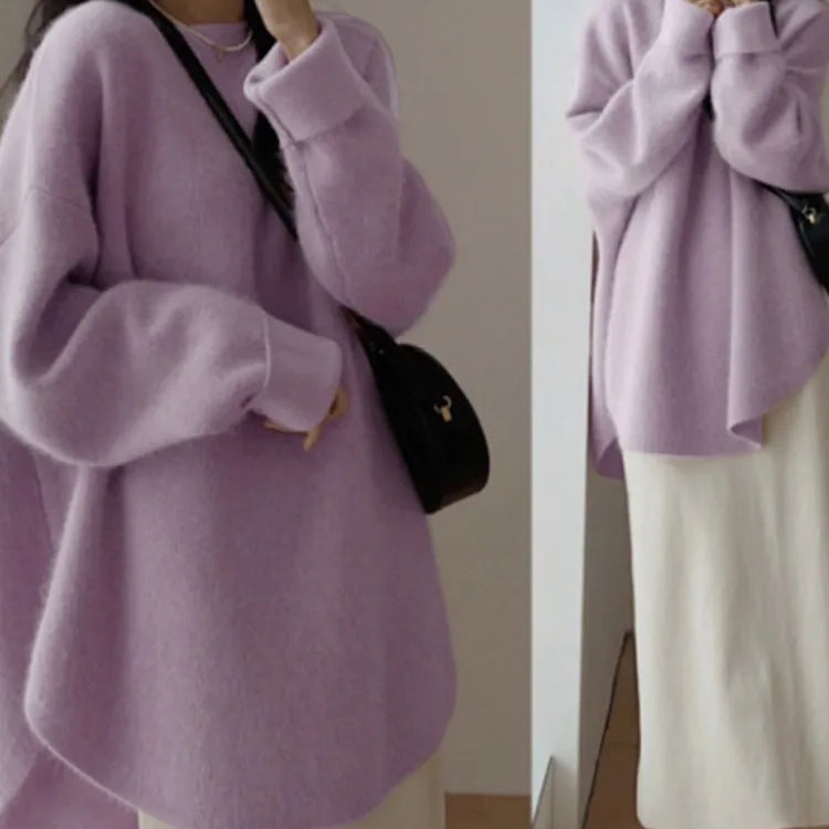 Fashion Knit Pullover for Women Sweet O-neck Fluffy Sweater Female Spring Autumn Soft Elegant Long Sleeve Ladies Knitwear