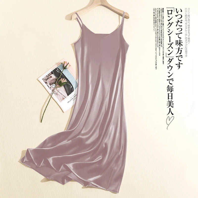 2024 Summer Chic Elegant Dresses For Women Adjustable Strap Satin Long Birthday Party Dresses Maxi Beach Sundress Robe Vestido 14 pink