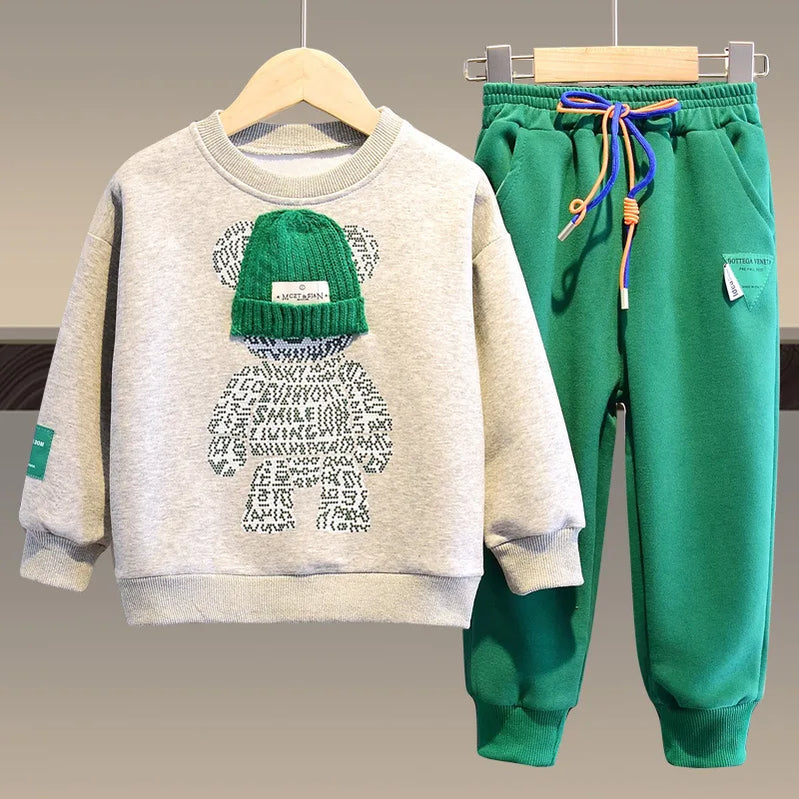 Baby Boys And Girls Clothing Set Spring Autumn Children Hooded Outerwear Tops Pants 2PCS Outfits Kids Teenage Costume Suit Set A