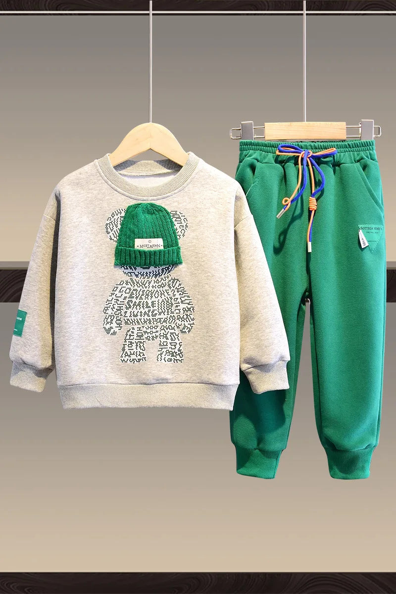 Baby Boys And Girls Clothing Set Spring Autumn Children Hooded Outerwear Tops Pants 2PCS Outfits Kids Teenage Costume Suit Set A