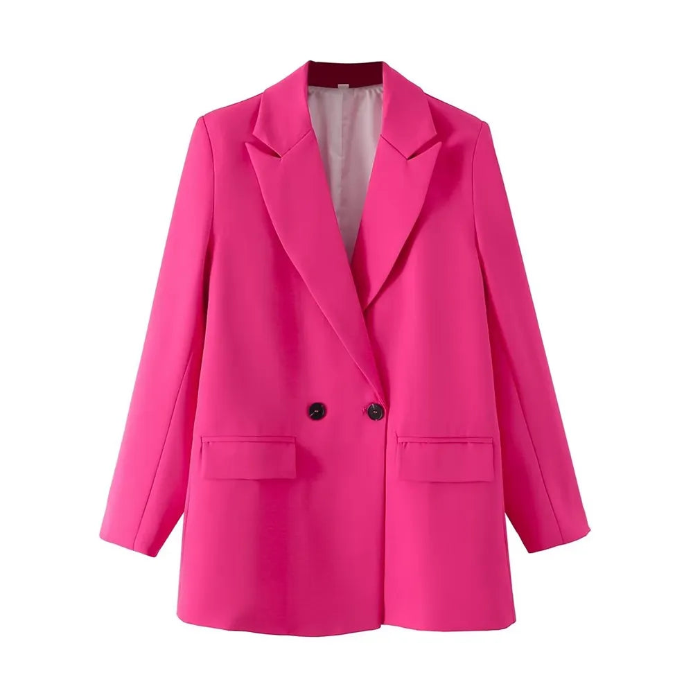 Women Chic Office Lady Double Breasted Blazer Vintage Coat Fashion Notched Collar Long Sleeve Ladies Outerwear Stylish Tops as picture 16