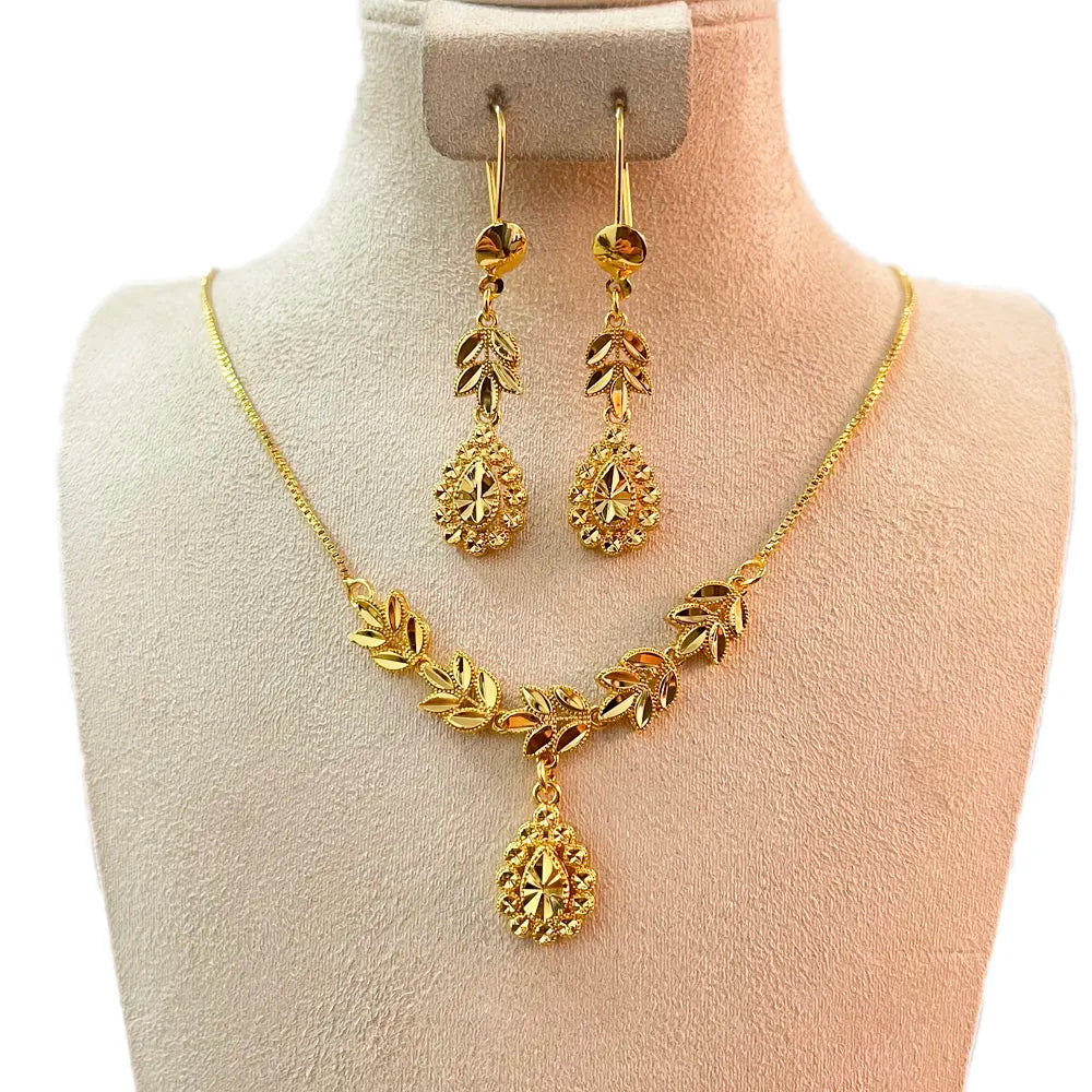 Dubai Jewelry Sets for Women 24k Gold Color Love Ethiopian African Heart Necklace Earrings Sets Arab Bridal Dowry Jewelry Ethiopia Jewelry