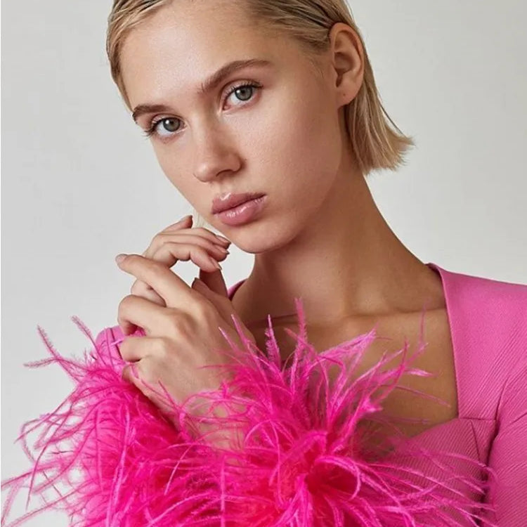 Winter Women Long Sleeve Square Collar Bodycon Mini Dress Feathers Rayon Bandage Fashion Elegant Evening Party Dress