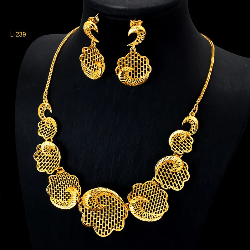 Ethiopian Tassel 24k Gold Plated Jewelry Sets For Women Arabic Wedding Indian Bridal Dubai Necklace And Earring Set Gifts L239Necklace earring