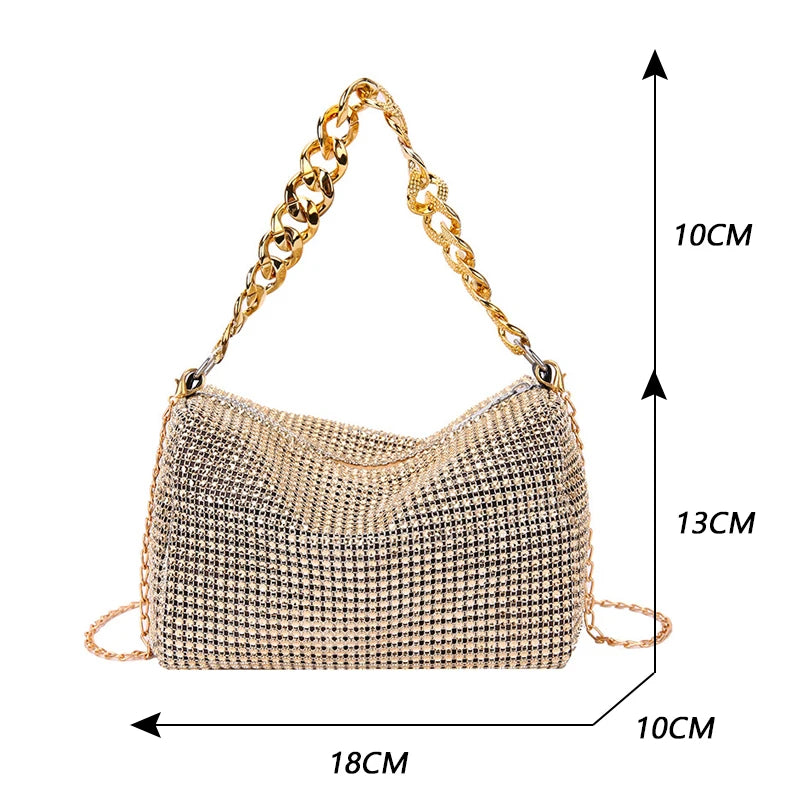 Fashion Glitter Rhinestone Evening Bag Women Trend Luxury Shiny Handbag Female Nightclub Carnival Party Crossbody Underarm Bag