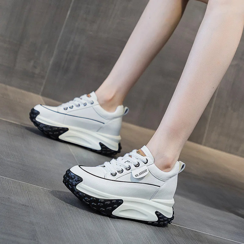 7cm Genuine Leather 2023 Platform Wedge Comfy Breathable Fashion Lace Women Chunky Sneakers Summer Hollow Leisure Female Shoes
