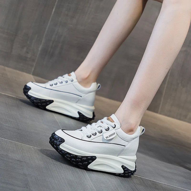 7cm Genuine Leather 2023 Platform Wedge Comfy Breathable Fashion Lace Women Chunky Sneakers Summer Hollow Leisure Female Shoes